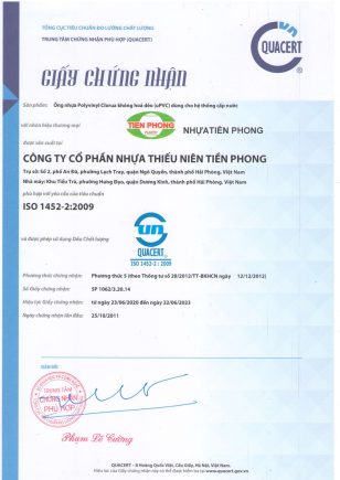 Chứng nhận chất lượng ống nhựa Tiền Phong