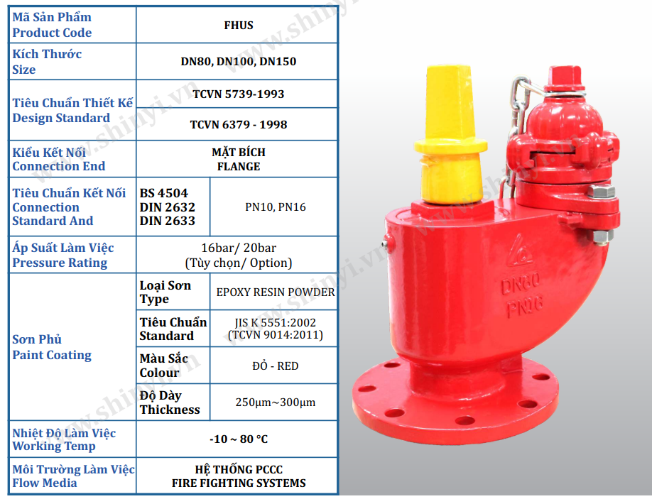 Thông số kỹ thuật Trụ cấp nước PCCC âm Shinyi