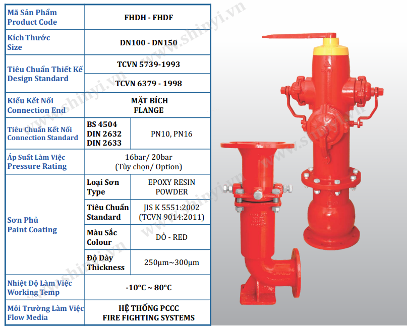 Thông số kỹ thuật Trụ cứu hoả Shinyi