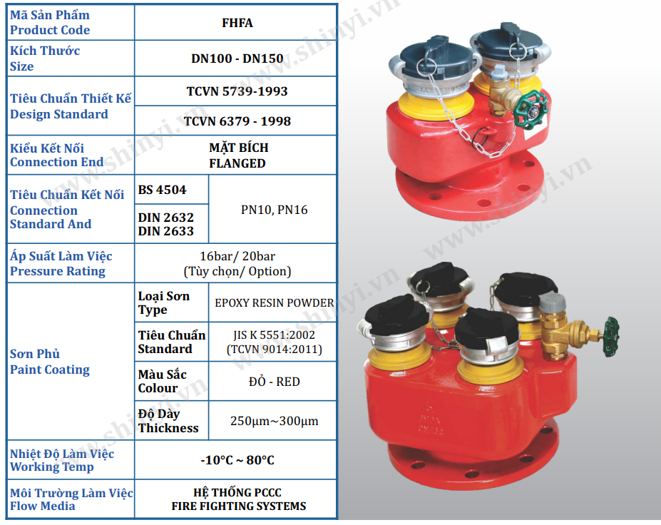 Thông số kỹ thuật Trụ tiếp nước PCCC Shinyi