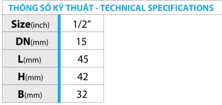 Thông số kỹ thuật Van bi đồng ren trong ren ngoài 1/2FX1/2M MIHA Minh Hòa