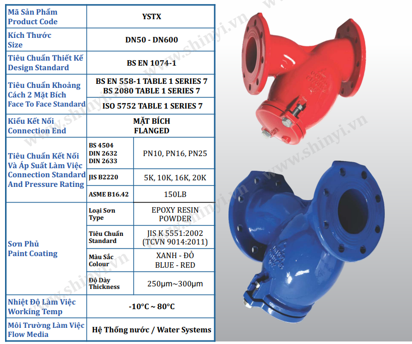 Thông số kỹ thuật Van y lọc Shinyi