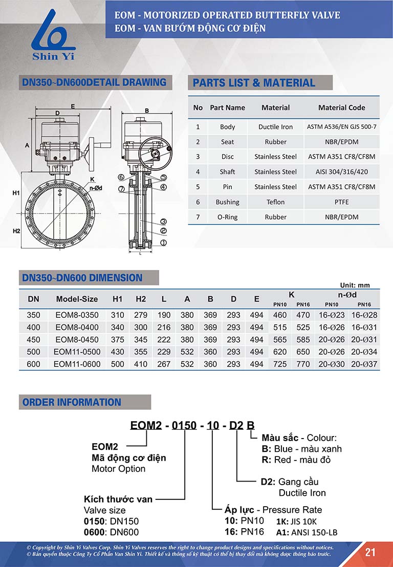 Van bướm điều khiển điện DN50 Shin Yi